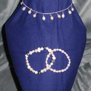 Dangle Pearl Necklace and 2 Pearl Bracelets